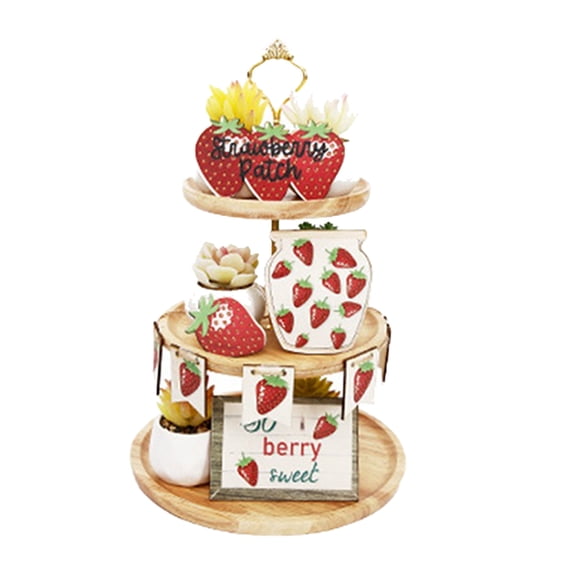 Strawberry Style Wooden Tray Sign Tabletop Decor - Party Decoration With Rustic Wood For Events Weddings Birthdays - Home Office Desktop Accent Party Supplies For Festive