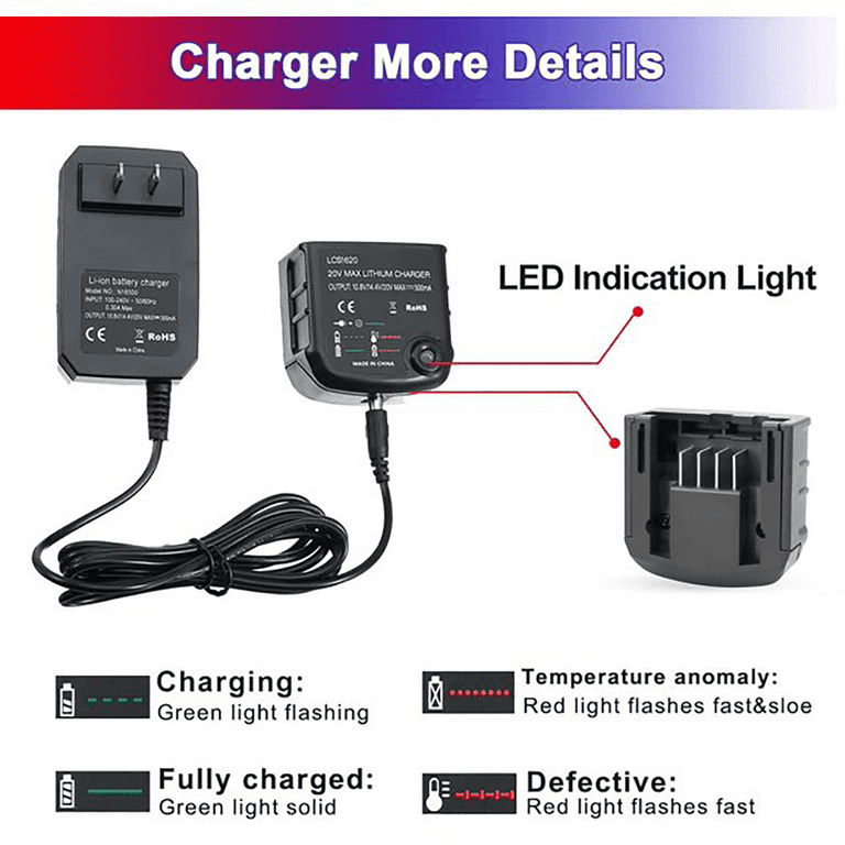 Vinida for Black and Decker 10.8V 20V 0.5A Lithium Battery Charger LCS1620 Compatible with Black Decker 20 Volt Max Lithium Battery LBXR20