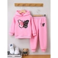 thumbnail image 4 of Kaerm Kids Girl Tracksuit Long Sleeve Hoodie Fleece Butterfly Print Sweatshirt with Sweatpant Pink 140, 4 of 5