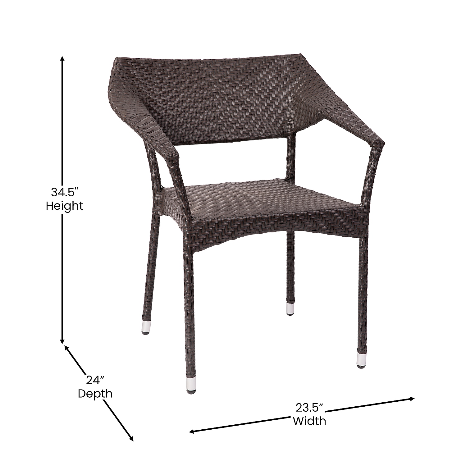 Flash Furniture Jace 34"H Espresso PE Rattan Wicker Commercial Grade Stacking Patio Chair 2/Pack