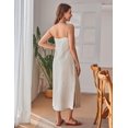 thumbnail image 6 of Fiophy 100% Linen Dress Square Neck Sleeveless Spaghetti Strap Summer Casual Midi Dresses with Slit,Flax,XL, 6 of 8
