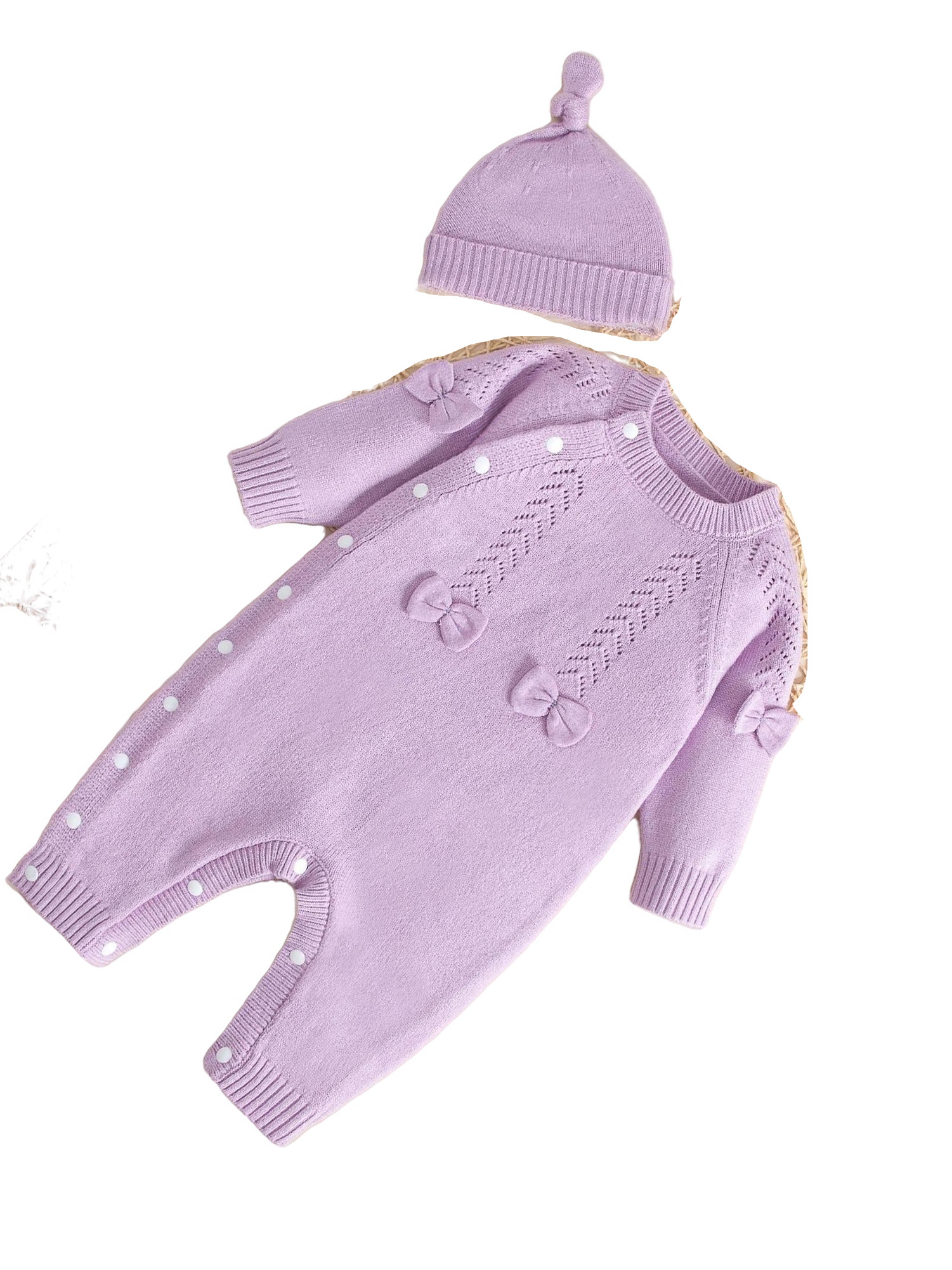 Plain Round Neck Jumpsuit Long Sleeve Lilac Purple Baby Sweater Onesies (Baby's)