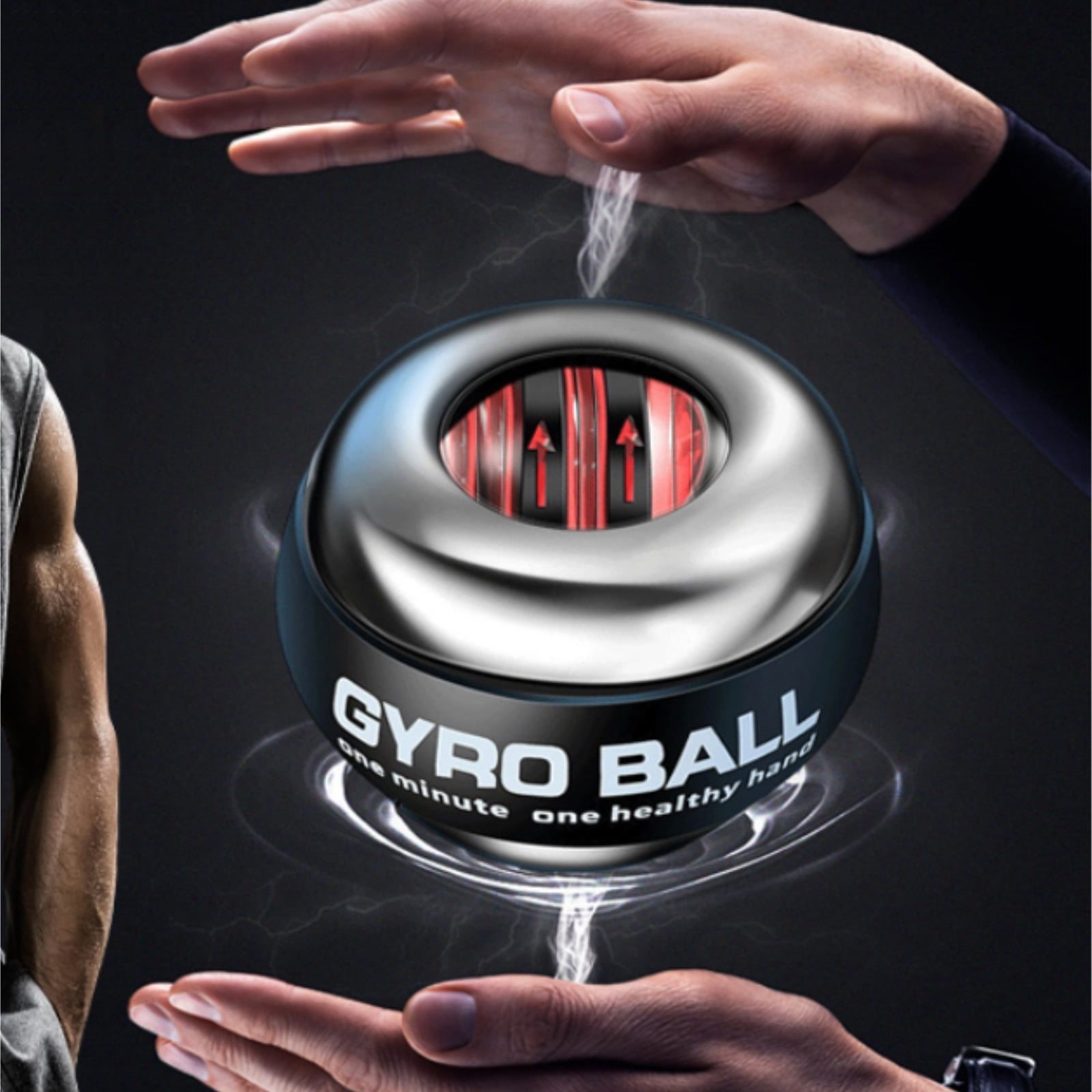 Metal Torque Ball Hand Exerciser - Gyro Wrist Trainer with Color-Changing Light, Grip Strength Tool