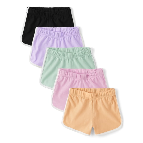 The Children's Place Toddler Girls Contrast Hem Dolphin Shorts, 5-Pack, Sizes 12M-5T