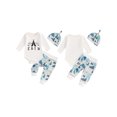 thumbnail image 2 of xiaxaixu Baby Boys Spring Outfits Letter Print Crew Neck Long Sleeve Rompers Camping Print Long Pants Hat 3Pcs Clothes Set, 2 of 9