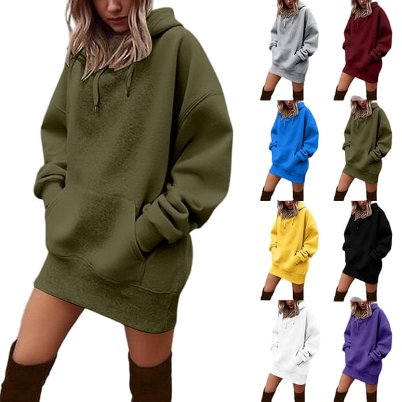 Tqcoqu Women's Oversized Hoodie Dress,Lightweight Drawstring Long Sleeve Hoodie Dress with Large Pocket