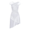 thumbnail image 3 of inlzdz Womens Shiny Rhinestone Lyrical Dance Leotards Short Sleeve Ruched Mesh Splice Figure Ice Skating Dress White S, 3 of 6
