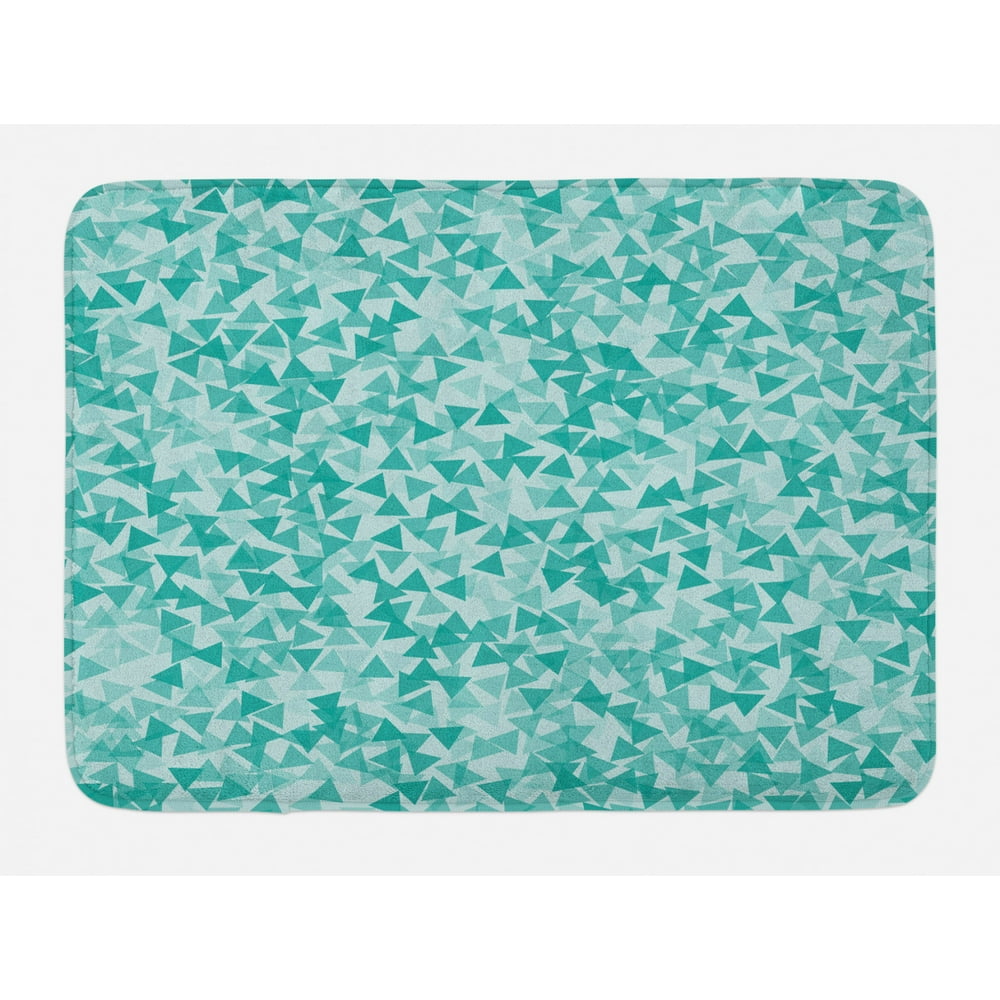 Turquoise Bath Mat, Abstract Triangle Shape in Modern Contemporary Geometrical Design Artwork