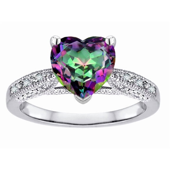 Star K� Heart Shape 8mm Rainbow Mystic Topaz Antique Vintage Style Solitaire Engagement Promise Ring