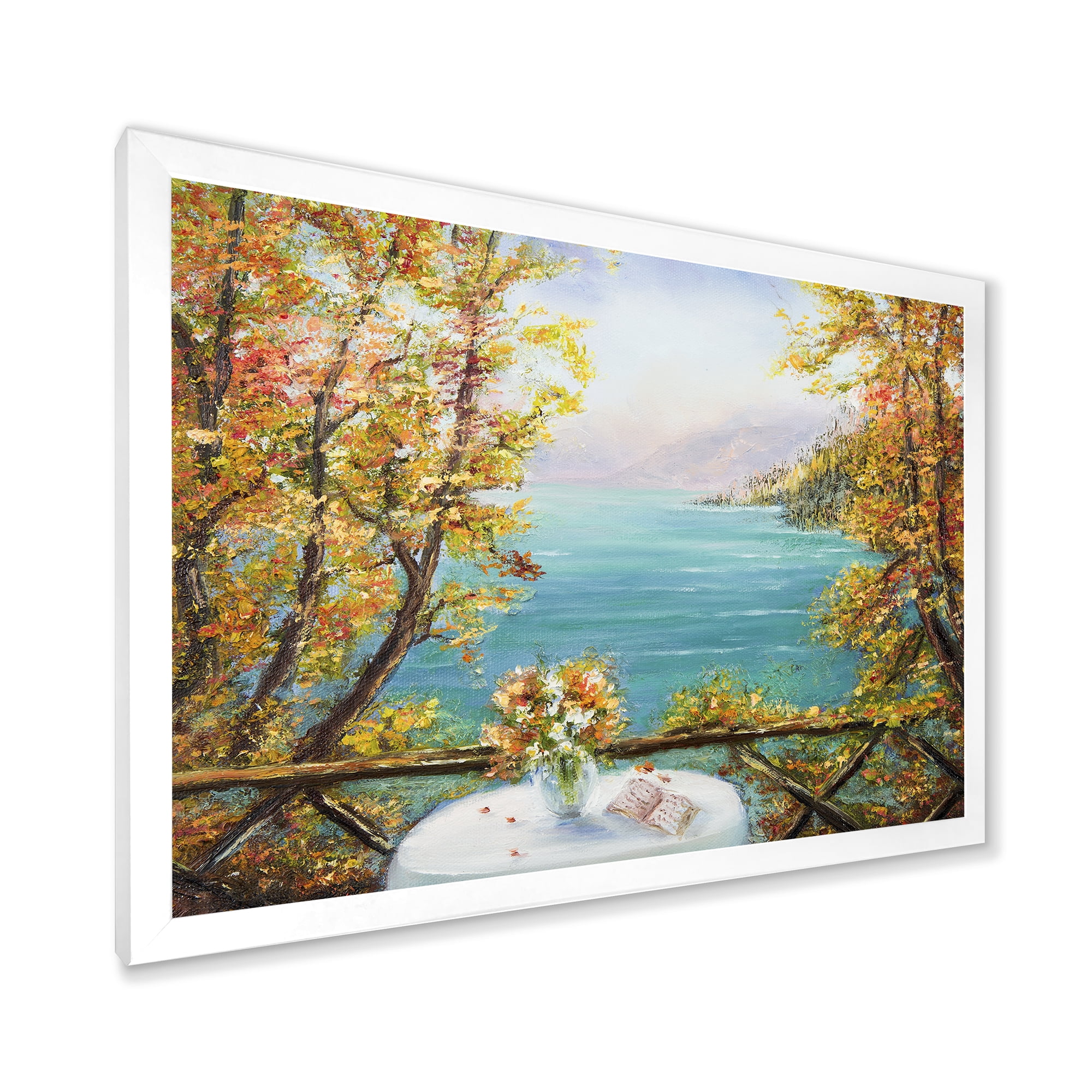 Designart 'The Blue Ocean View From Terrace' Nautical & Coastal Framed Art Print