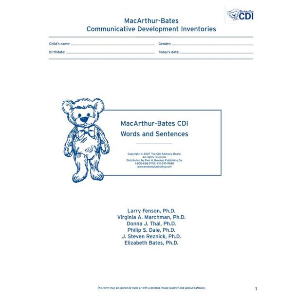 Macarthur Bates Communicative Development Inventory Words And Sentences