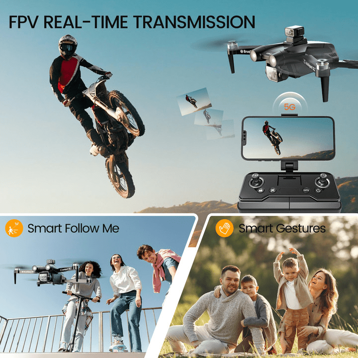 Drones with Camera for Adults 4K, Wefone D75 Foldable GPS Brushless Drone with Obstacle Avoidance, 2 Batteries, Black
