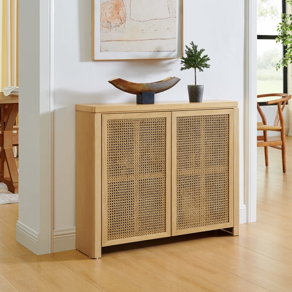 Dtwnek Modern Rattan Sideboard Buffet Cabinet with 2 Doors, Coffee Bar Storage Cabinet for Entryway, Hallway, Living Room, Kitchen, Dining Room, Brown