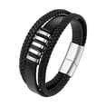 thumbnail image 2 of Punk Style Braided Leather Mens Bracelet Cuff Bangle Wristband Stainless Steel - Yinane Pulseras anchas de puño, 2 of 8