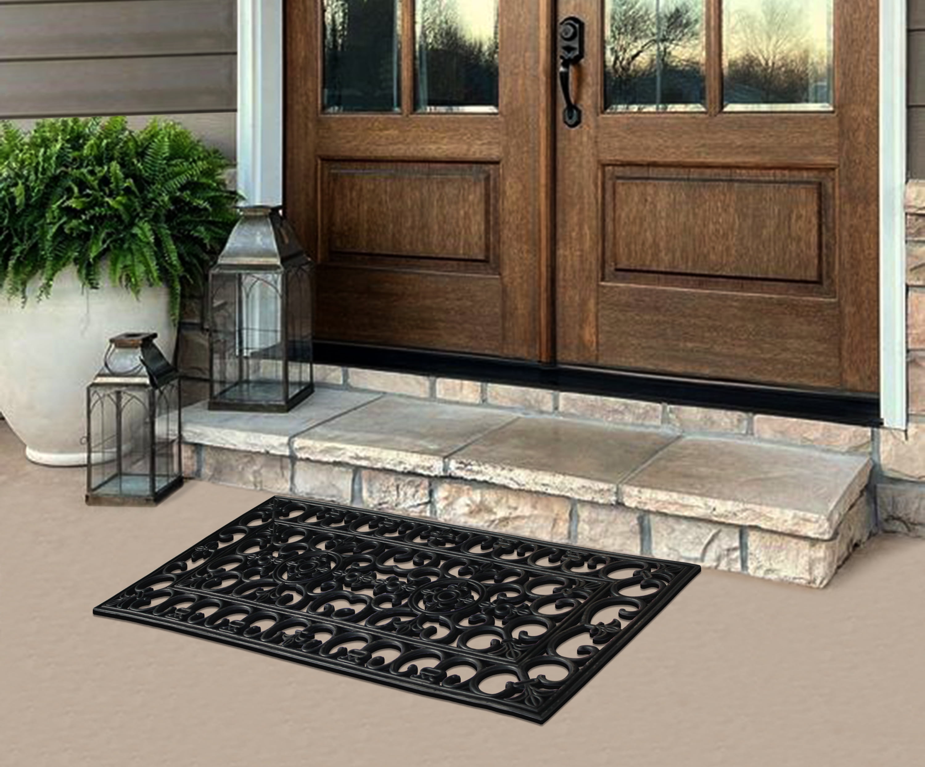 A1HC 10lb Heavy Duty Rubber Doormat 24"x48" - Won't Blow Away, Outdoor Front Door Mat, Mud Dirt Scraper, Non-Slip Drainage Mat for Entryway Patio Garage