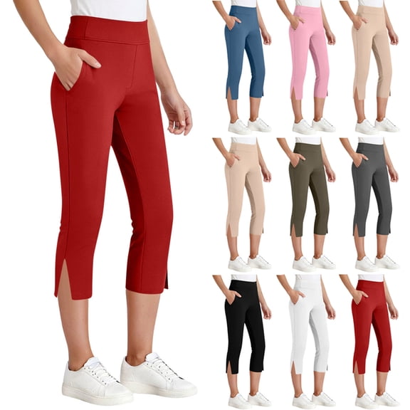 Bovxnpu Girls Capris Leggings Summer Casual Athletic Pants Casual Girls Capris Athletic with Pockets Elastic Solid Pants