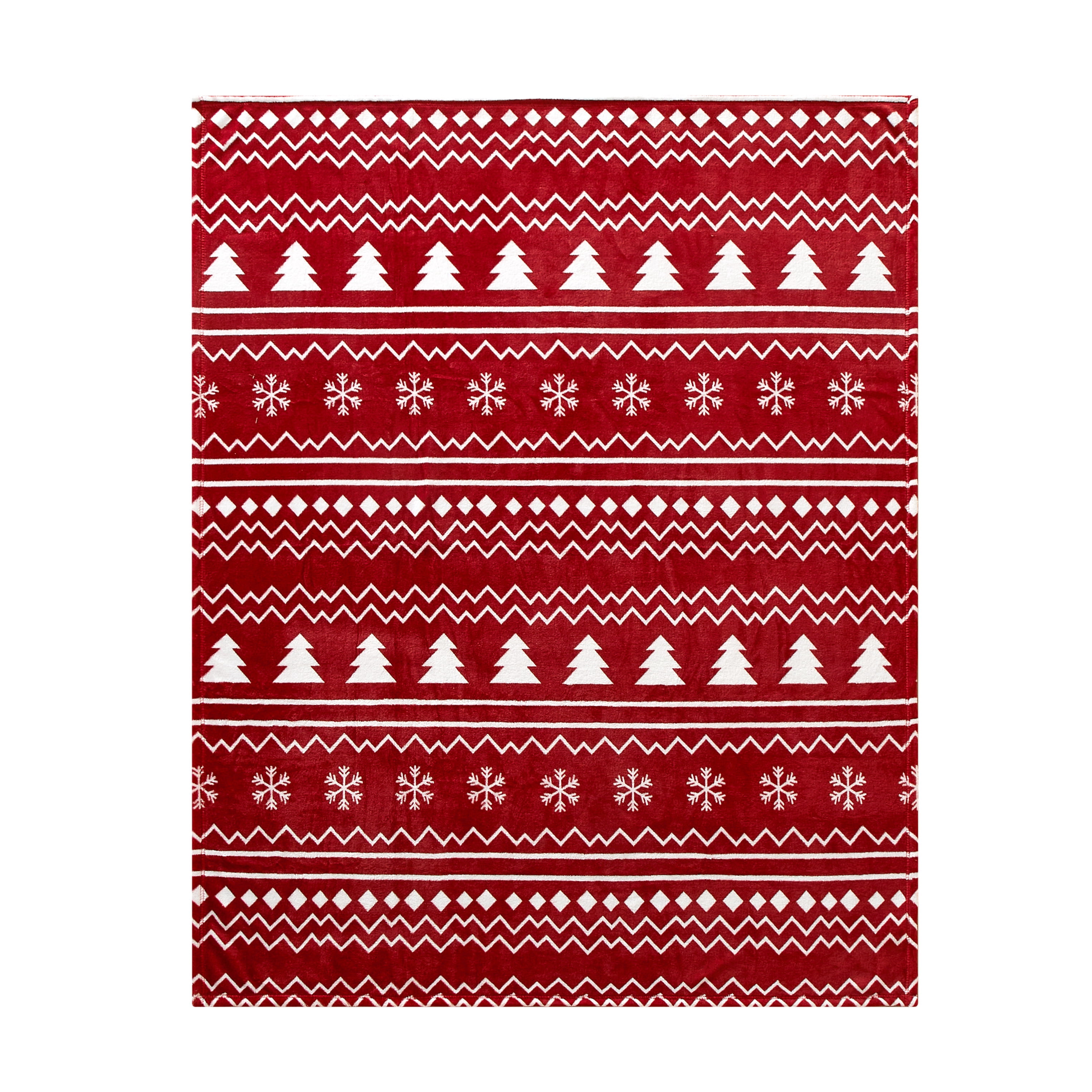 Holiday Time 50"x60" Red Classic Christmas Rolled Plush Throw, All Ages