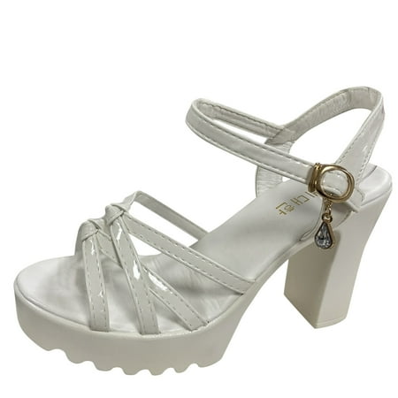 

gvdentm Women Shoes Buckle High Heel Leather Fish Sole Sandals Fashion Mouth Cross Strap Thick Sandals Womens And