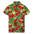thumbnail image 3 of Camisa hawaiana con estampado de sandía tropical, camisa de verano de calle de manga corta con botones y estampado 3D de frutas, ropa para hombre, blusa con solapa, 3 of 4