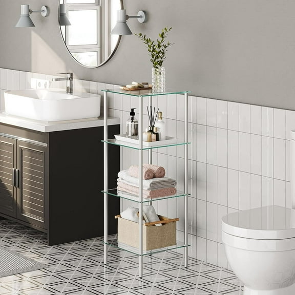 XgoodX Glass Shelf Bathroom Standing Shelf Unit Tempered Glass Shelving Stand