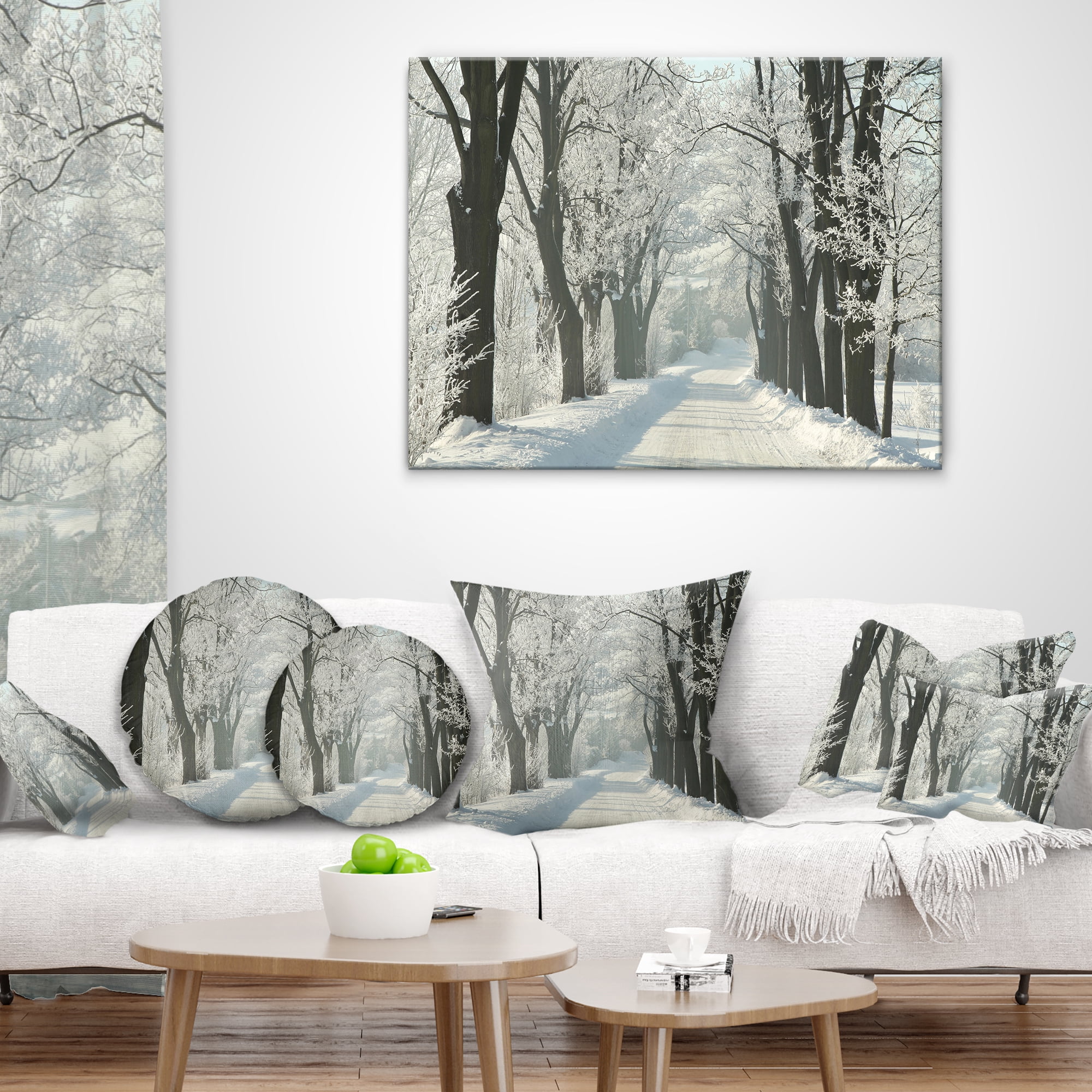 Designart Country Road Between Foggy Trees - Forest Throw Pillow - 16x16