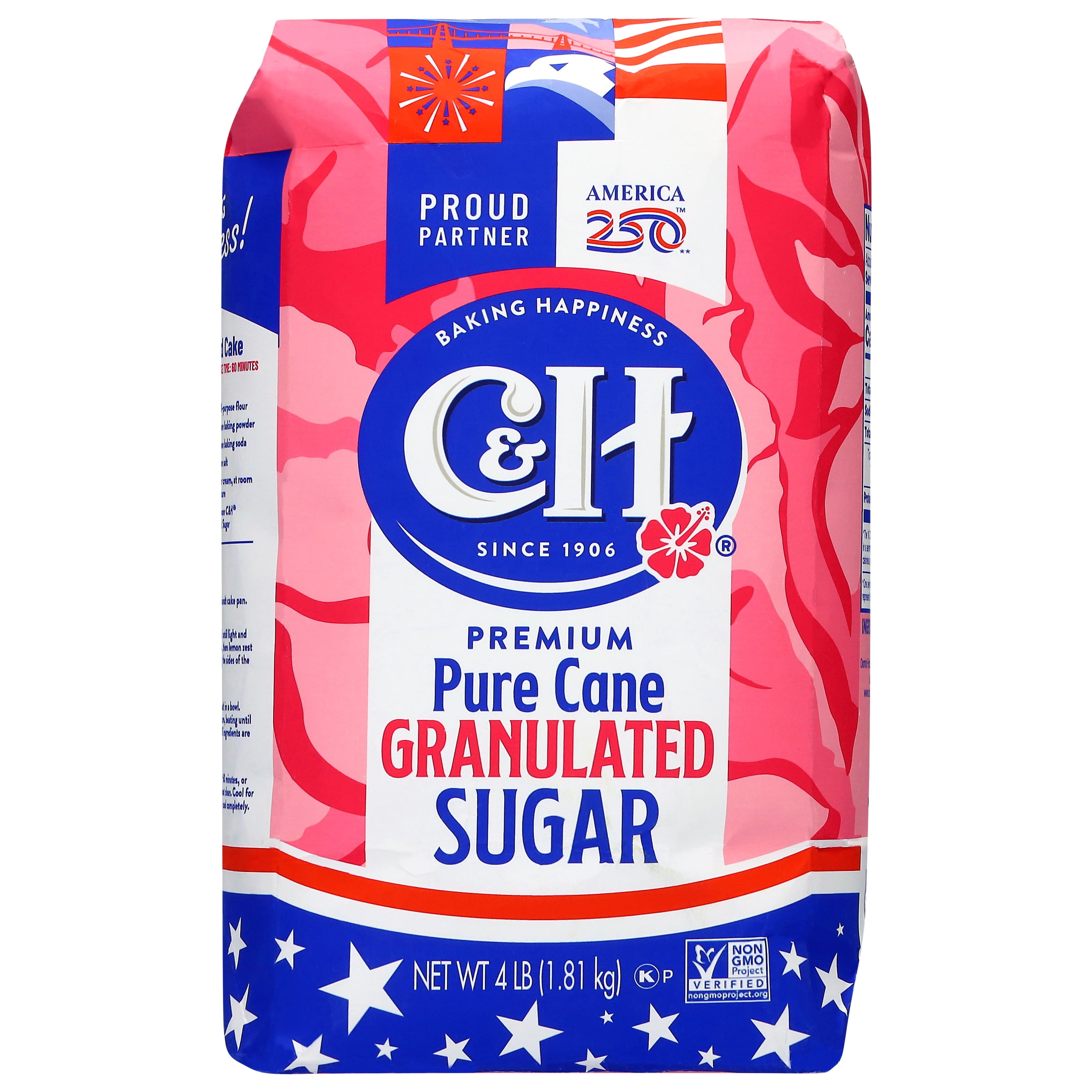 (5 pack) C&H Pure Cane Sugar, 4 lb Bag, Summer Baking, July 4th Desserts, Limited Edition