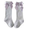 thumbnail image 1 of POINTERTECK Little Girls Stockings  Plain Color/Patchwork Side Bow-Knot Midi Tube Socks  Breathable Elastic Knee-Length Socks, 1 of 5