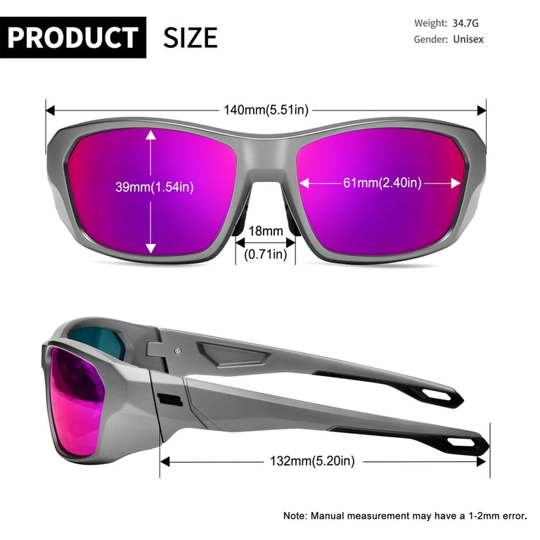 Joopin Polarized Sports Sunglasses, Wrap Around Purple photo 6