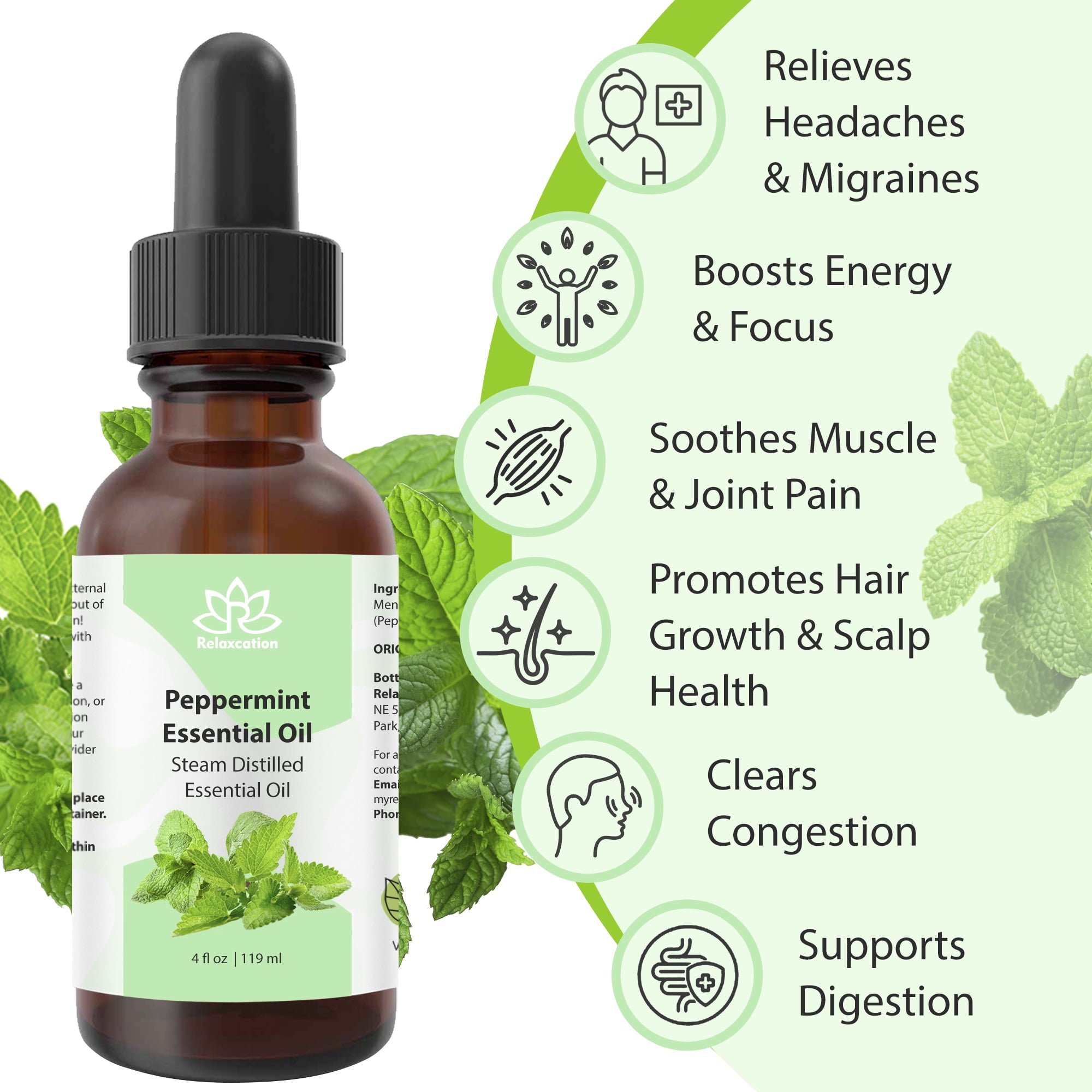 100% Pure Peppermint Essential Oil – Natural & Therapeutic Grade for Aromatherapy, Diffuser, Skin & Hair Care (4 fl.oz)