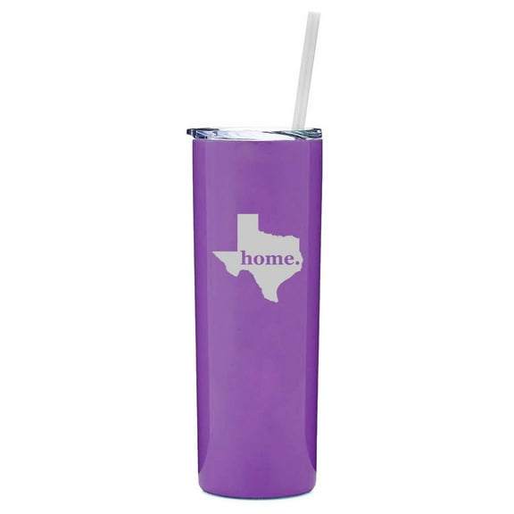 20 oz Skinny Tall Tumbler Stainless Steel Vacuum Insulated Travel Mug With Straw Texas Home (Purple)