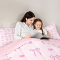 thumbnail image 4 of spefrowx Cute Pink Bow Heart Queen Comforter Set for Girls, Kawaii Knot Butterfly Comforter Sets Queen, Pink Reversible, 3-Piece, 1 Comforter and 2 Pillowcases, 4 of 6