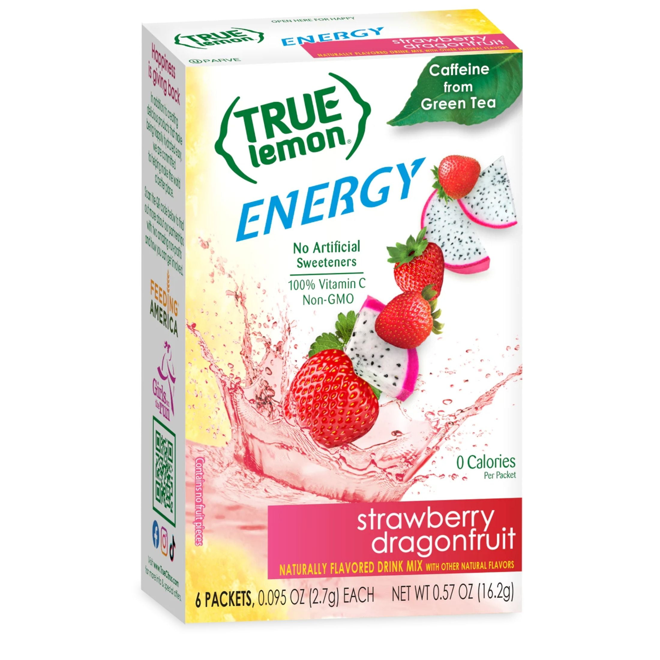 (12 pack) True Lemon Strawberry Dragonfruit Energy Drink Mix, 0 Sugar, No Artificial Sweeteners, 6 Count Box