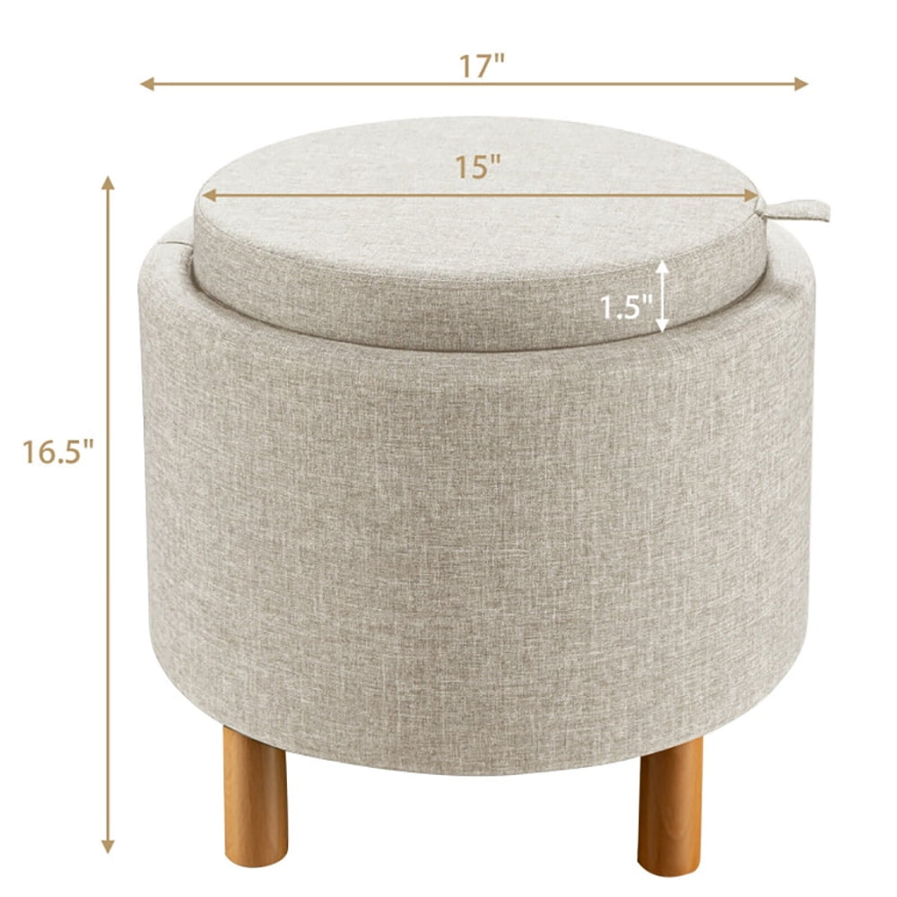 Finihen Round Fabric Storage Ottoman, Footrest Stool, Vanity Chair, Storage Ottoman with Tray and Non-Slip Pads, for Living Room, Bedroom, Beige Finihen Round Fabric Storage Ottoman, Footrest Stool, Vanity Chair, Storage Ottoman with Tray and Non-Slip Pads, for Living Room, Bedroom, Beige
