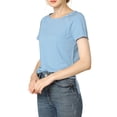 thumbnail image 4 of Unique Bargains Women's Raglan Sleeve Round Neck Tencel Denim Chambray Top Shirt L Light Blue, 4 of 7