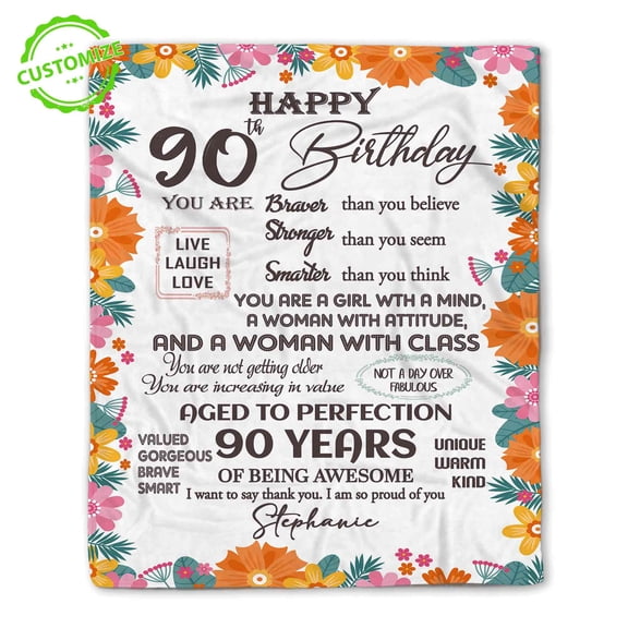 Customizaholic Custom Name Blanket, Birthday Blanket, 90th Birthday Blanket, Happy Birthday Blanket, Birthday Gift For Mom, 90th Birthday Gifts For Women