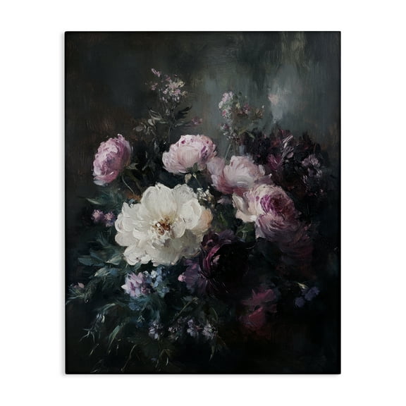Stupell Industries Vintage Dark Blossoms Plants & Flowers Painting Wrapped Canvas Art Print Wall Art, 16 x 20