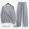 thumbnail image 5 of Conjunto de pantalones de dormir ultrafinos de manga larga de seda helada para hombre, ropa para el hogar para primavera y verano, pantalones largos de nueve puntos, traje camisón, 5 of 5