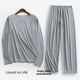 thumbnail image 5 of Conjunto de pantalones de dormir ultrafinos de manga larga de seda helada para hombre, ropa para el hogar para primavera y verano, pantalones largos de nueve puntos, traje camisón, 5 of 5