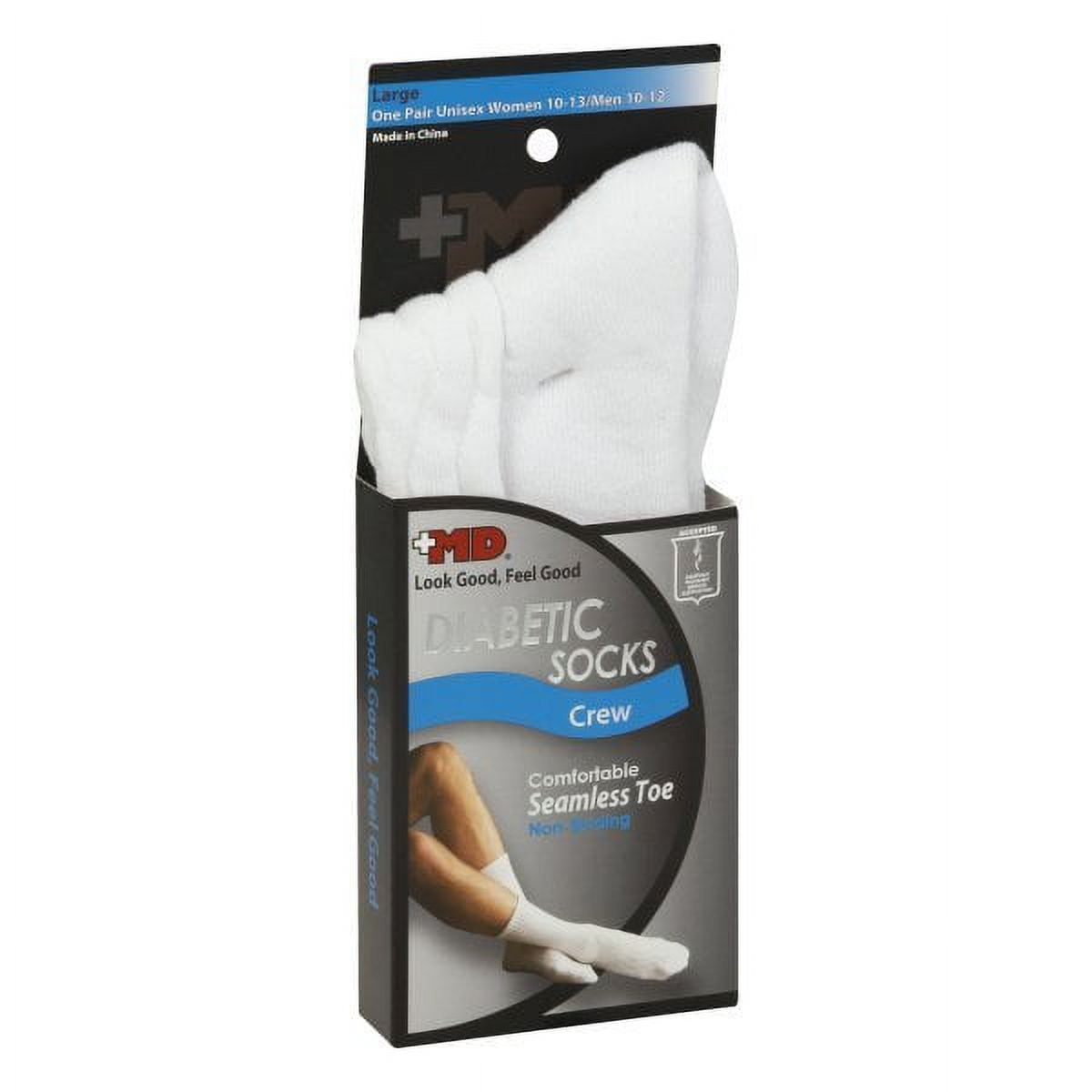 MD USA Seamless Toe-Wave-In Mesh Diabetic Crew Socks, White, Large