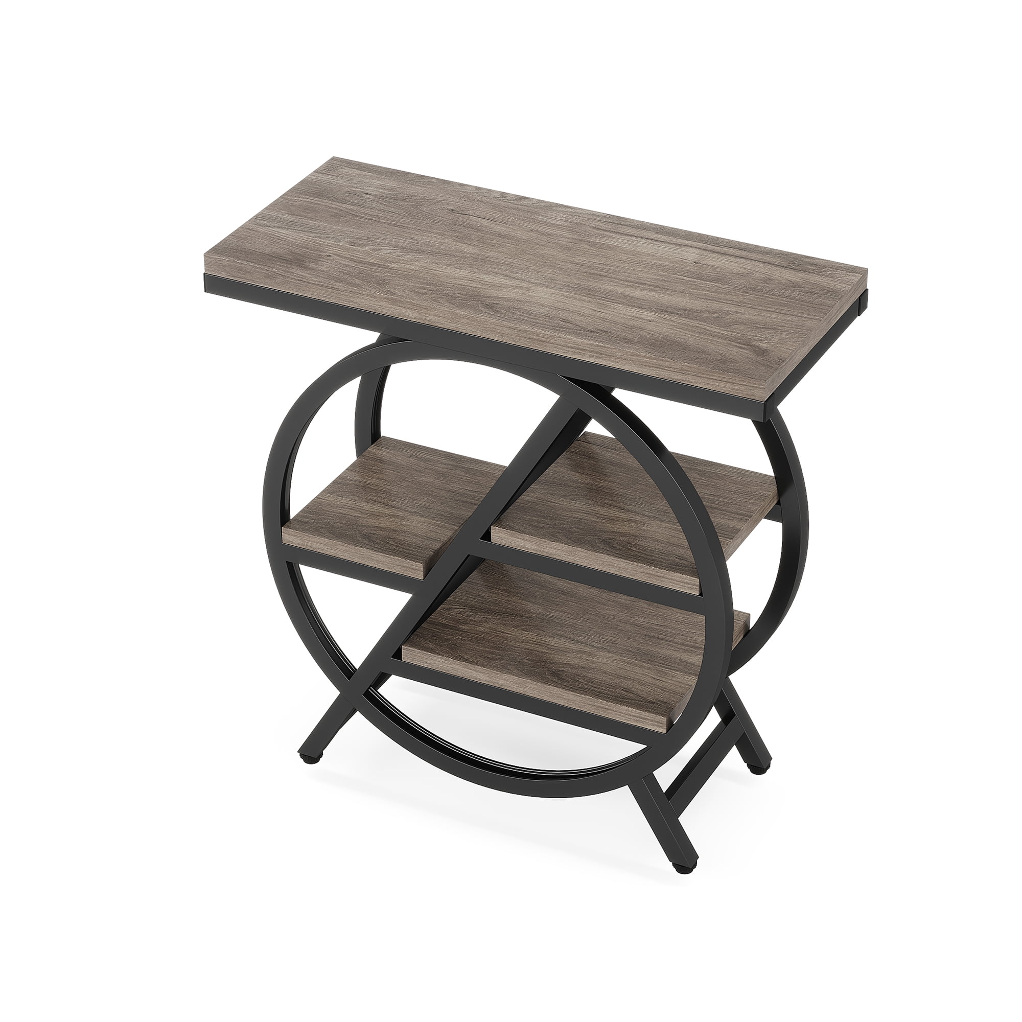 MAYEERTY 4-Tier Storage Side Table, Industrial End Table with Staggered Design, Multi-Purpose Snack & Laptop Table for Small Spaces