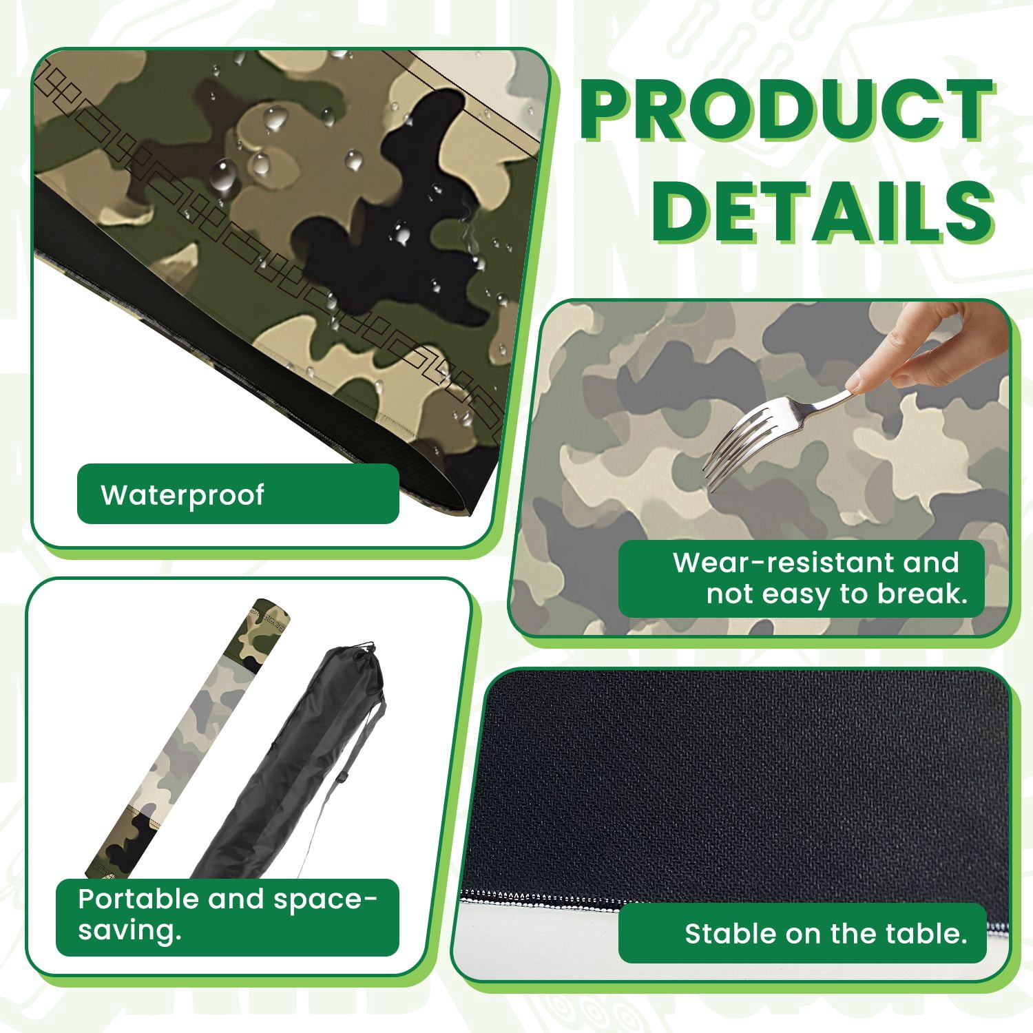 Mahjong Mat 31.5" x 31.5" military camouflage seamless Abstract hunting Non-Slip Noise Reduction American Mahjong Tiles Table Cover for Dominoes Poker Card Board Games Gift