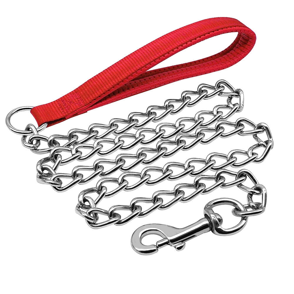 Pet Artist Bite Proof Heavy Duty Metal Chain Dog Leash with Comfortable Padded Handle Training Collar Leashes
