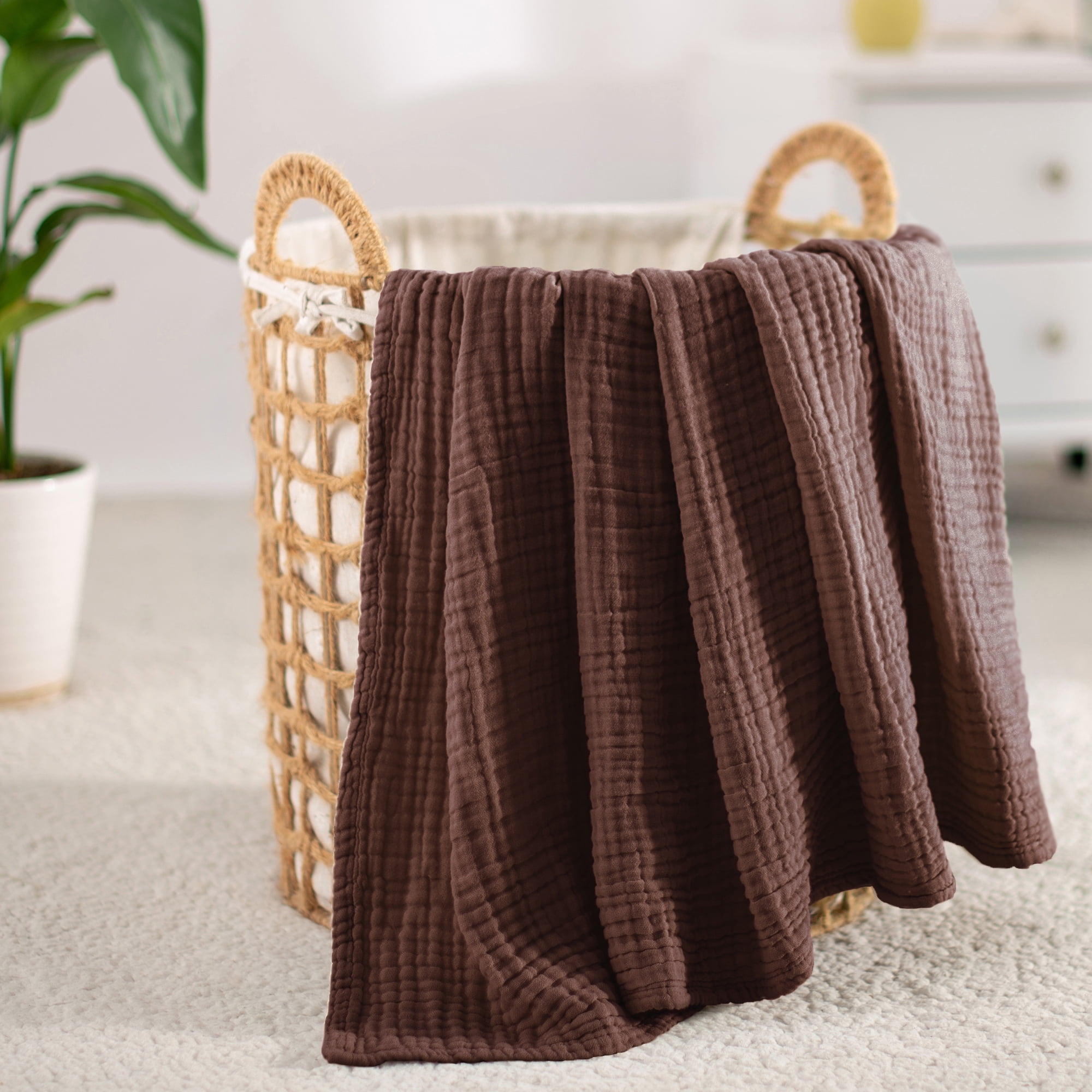Carriediosa 100% Cotton Muslin Throw Blanket Gauze Blankets for Adults Soft Throws for Bed and Couch, 70" x 80" Dark Brown
