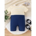 thumbnail image 3 of FEORJGP Infant Baby Boys Summer Clothes Newborn Short Sleeve Rompers Crew Neck Jumpsuits Cartoon Bear Embroidery Stripe Fake Two-Pieces Bodysuits Toddler Loose Casual Cute Set, 3 of 9