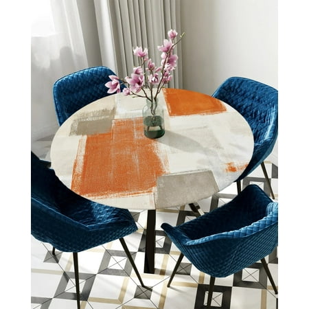 

Tablecloth Round Fitted Orange Paint Graffiti Abstract Elastic Edged Table Cover Protector Cloth Waterproof Polyester Rectangle 45 -50