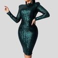 thumbnail image 5 of Wrap Dress for Women Long Sleeve Sequin Glitter Wedding Guest Dresses Mock Neck Bodycon Cocktail Party Formal Prom Gowns Green XXL, 5 of 5
