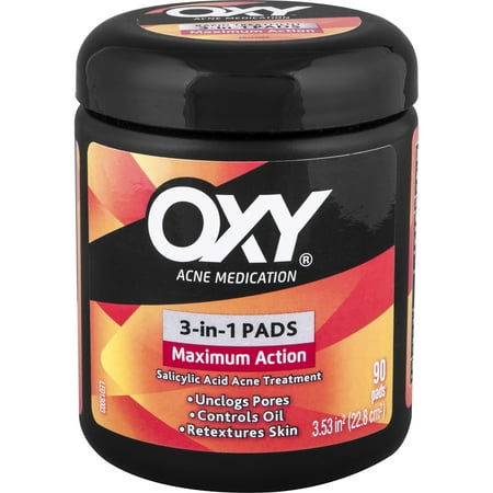 (2 pack) OXY Maximum Action 3 in 1 Acne Treatment Pads, 90 (Best Acne Treatment For Sensitive Skin Over The Counter)