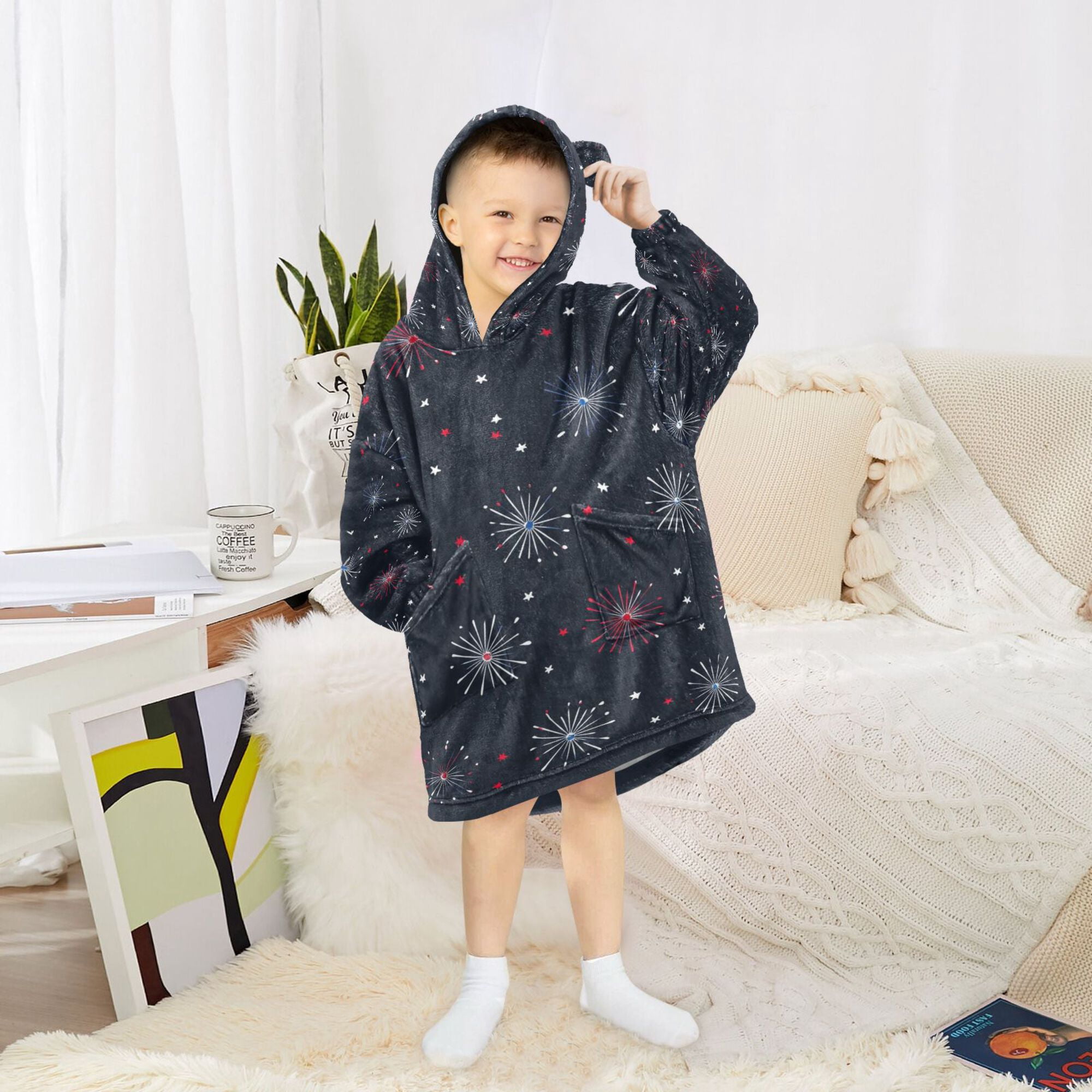 FORMRS Wearable Blanket Hoodie with Sleeves for Kids Cozy Flannel Sweatshirt, Starry Night Pattern
