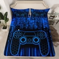 thumbnail image 3 of Feelyou Futuristic Gamepad Boys Twin Sheet Sets, Neon Blue Honeycomb Abstract Twin Fitted Sheet, Modern Video Game Flat Sheet, Lightweight Room Decor, 3-Piece, 3 of 8