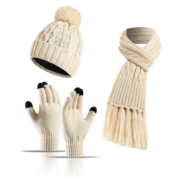 Naiovety Conjunto de guantes y bufanda para mujer, accesorios de ropa, sombreros de punto elegantes para exteriores, accesorio de ropa de punto Beige